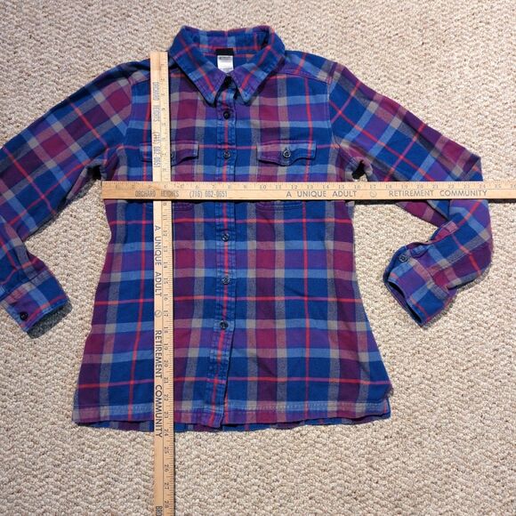 Patagonia Fjord Flannel Shirt Womens 4 Blue Purple Plaid Organic Cotton Outdoor - Picture 2 of 5